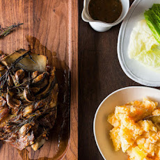 Jamie Oliver's Roasted Shoulder of Lamb with Smashed Vegetables and Greens