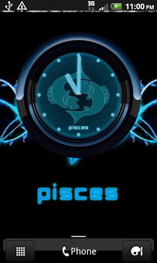 PISCES - Neon Blue Clock