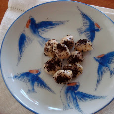 Marcona Almonds Dipped in Coffee Flavored White Chocolate
