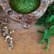 Arugula Walnut Pesto with Fresh Pasta