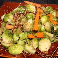 Brussels Sprouts, Baby Carrots, and Pecans in a Maple Sauce