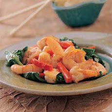 Singapore Spicy Shrimp Over Spinach