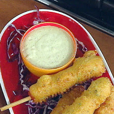 Kicked Up Corn Dogs with Spicy Green Onion Dipping Sauce