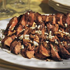 Maple-Mustard-Glazed Balsamic Steaks With Blue Cheese-Pecan Confetti