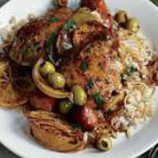 Lemon-Garlic Spanish Chicken Thighs and Rice Pilaf