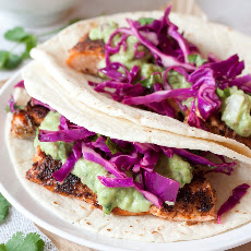 Coffee and spice rubbed salmon tacos