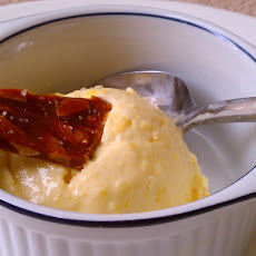 Mango Honey Frozen Yogurt with Brown Butter Almond Brittle