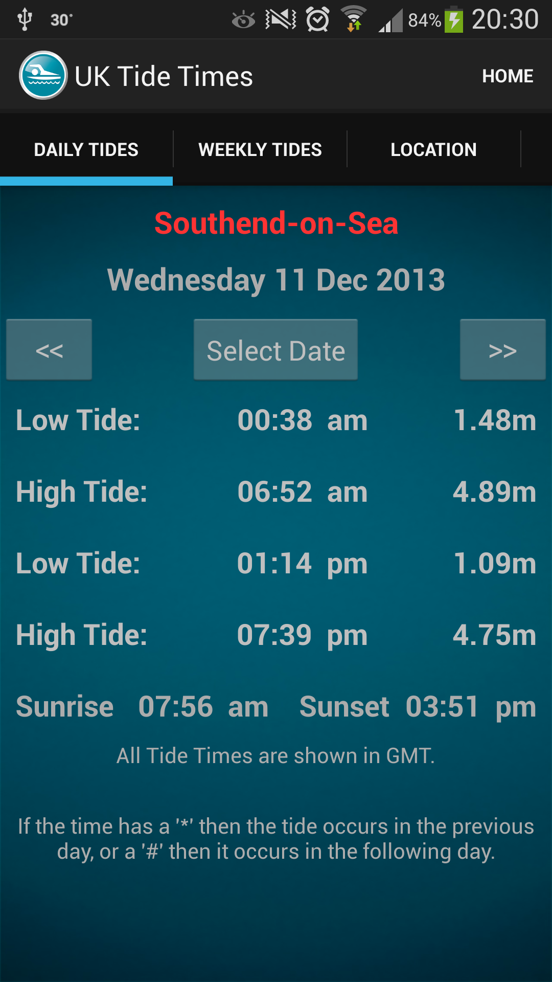 Android application UK Tide Times screenshort