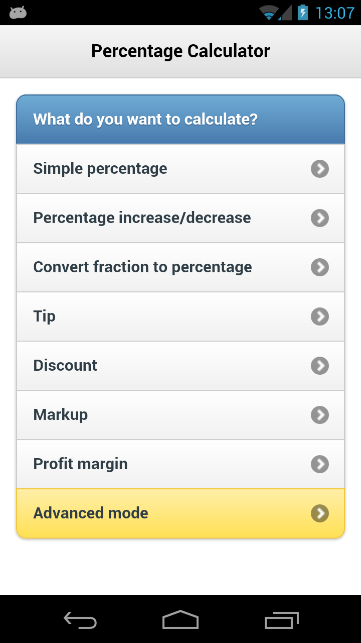 Android application Percentage Calculator v1 screenshort