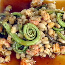 Fresh Fiddlehead Fern, Crawfish and White Bean Ragout