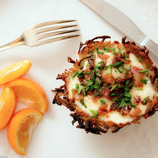 Eggs in a Basket with Maple Bacon, Fontina & Chives