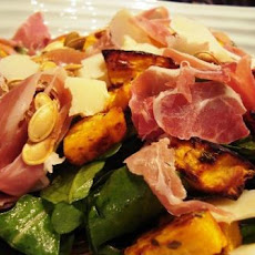 Roasted pumpkin, Serrano ham & Manchego cheese autumn salad