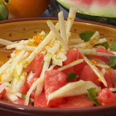 Watermelon, jicama, and feta salad with a honey vinaigrette