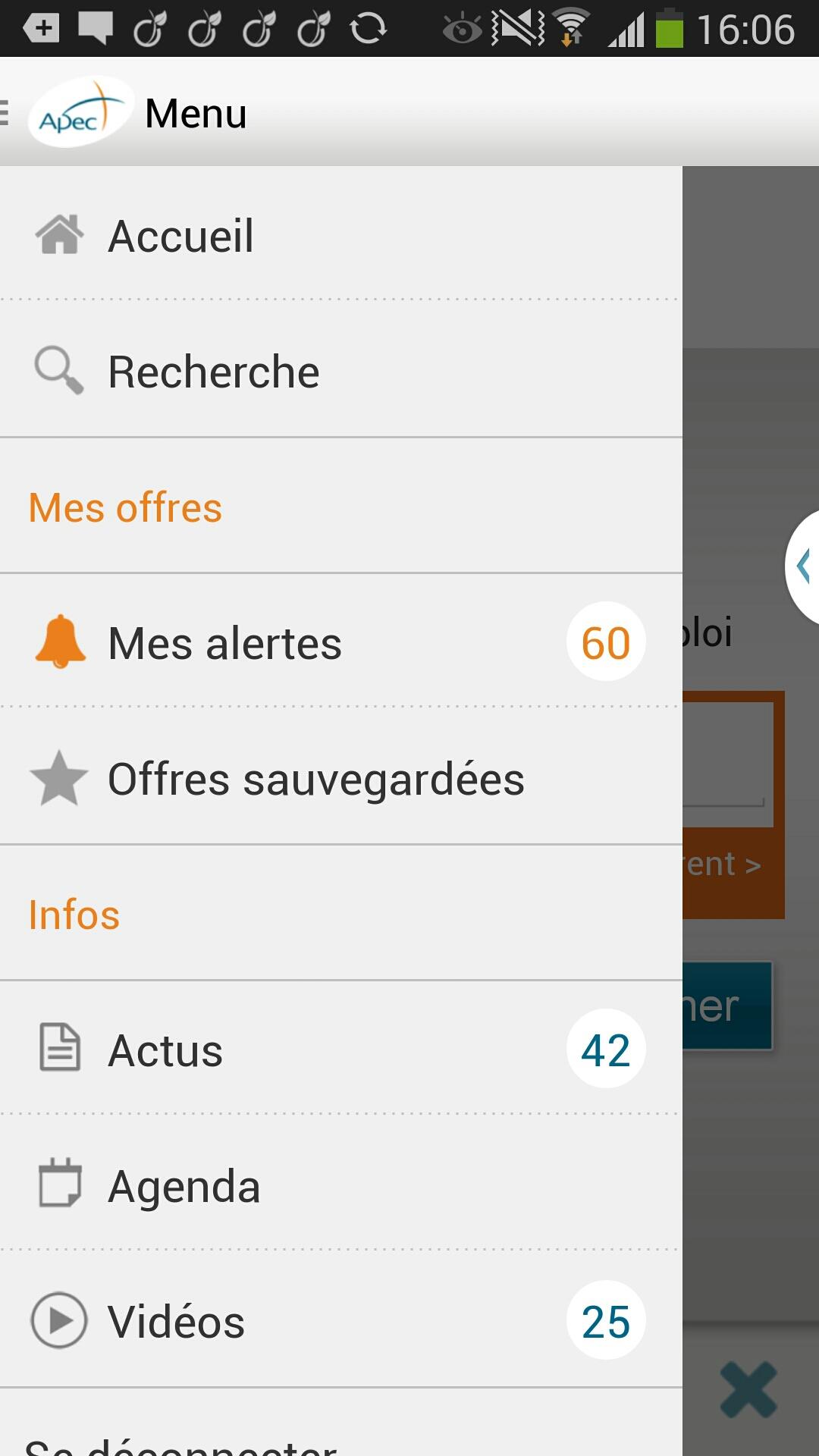 Android application Apec : offres d’emploi cadre screenshort