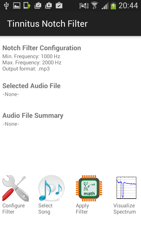 Android application Tinnitus Notch Filter screenshort