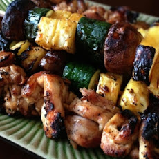 Grilled Coconut Sticky Chicken with Pineapple-Veggie Kabobs