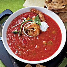 Chunky Gazpacho with Sautéed Shrimp