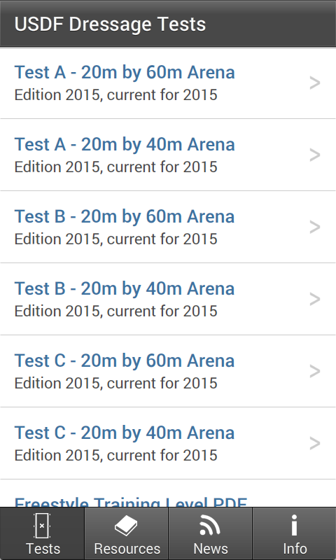 Android application USDF EquitTests 1 - Dressage screenshort