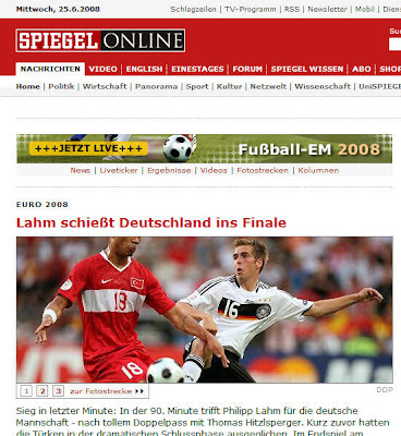 SPIEGELOnline Startseite kurz nach dem EM-Halbfinale 2008