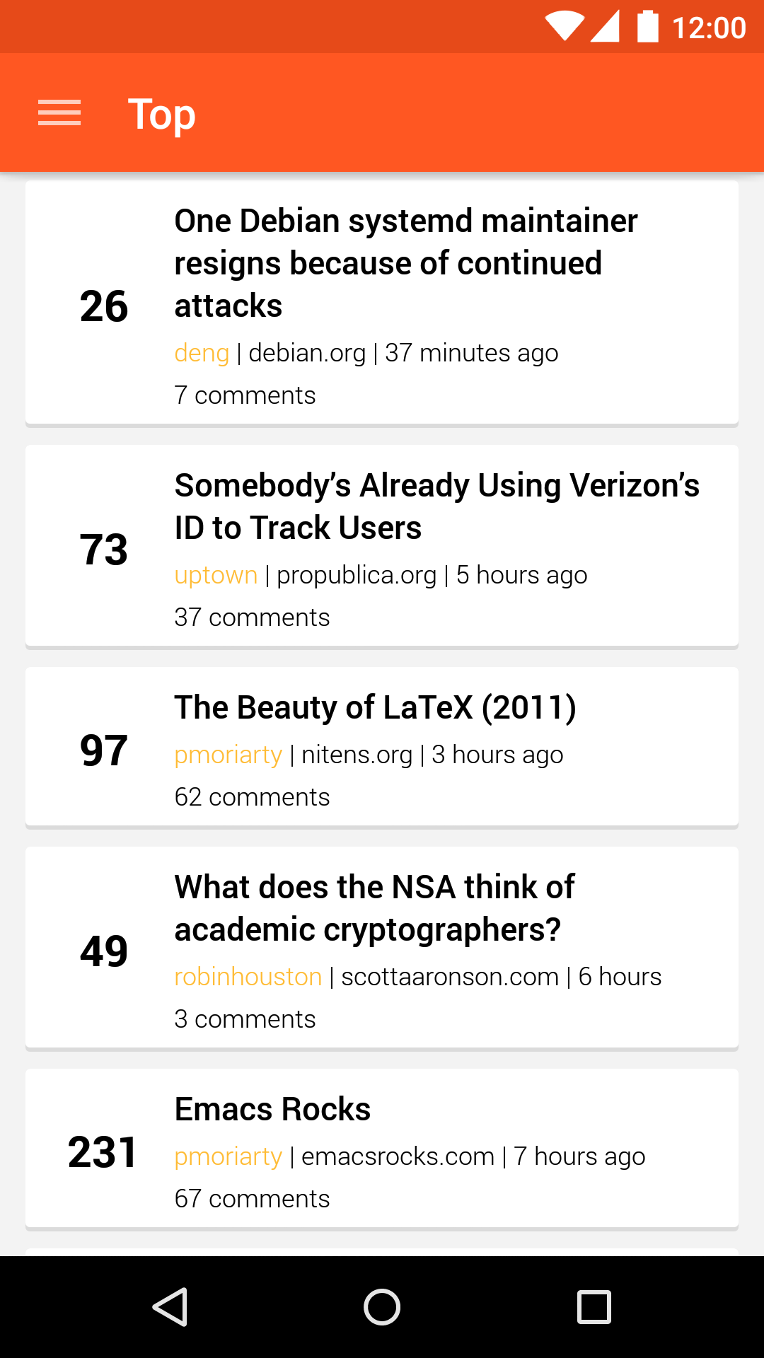 Android application Hacker News screenshort