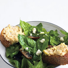 Spinach and Mushroom Salad with White-Bean Toasts