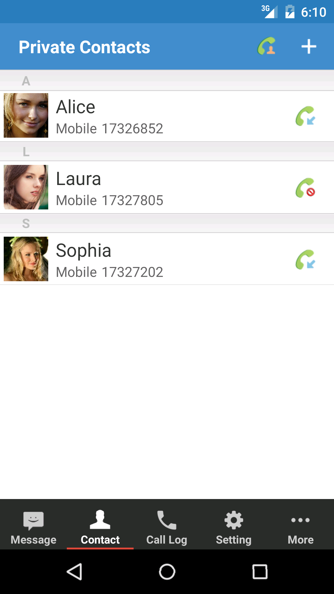 Android application Private Space Pro- SMS&amp;Contact screenshort