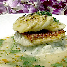 Pan Roasted Onaga (Red Snapper) with Charred Sugarloaf Pineapple, Hawaiian Hearts of Palm and Kafir Lime Jus