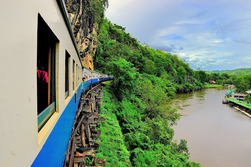 Train ride on wooden viaduct Train ride on wooden viaduct