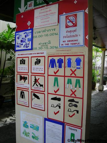 Sign board of Do and Don't in The Grand Palace complex Sign board of Do and Don't in The Grand Palace complex