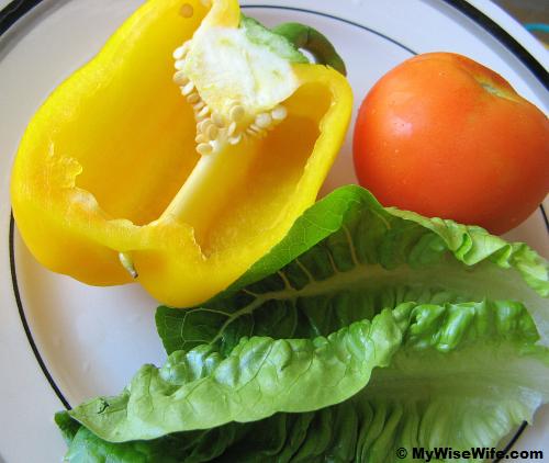 Capsicum (yellow), Tomato(orange) and Lettuce(green)