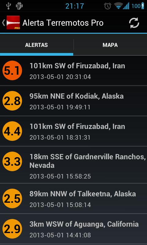 Android application Earthquake Alerts Tracker Pro screenshort