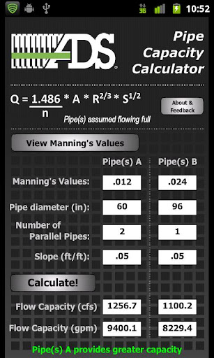 ADS Pipe Flow Capacity