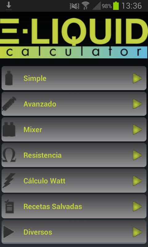 Android application E-Liquid Calculator NOADS screenshort