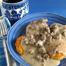 Peppered Sausage Gravy and Biscuits