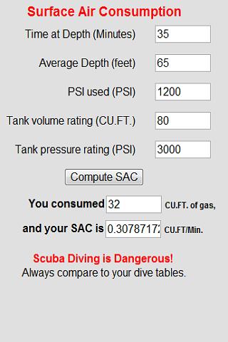 Scuba Surface Air Consumption