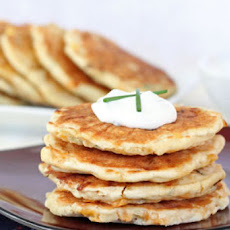 Cheddar Corn Cakes with Green Onion Sour Cream