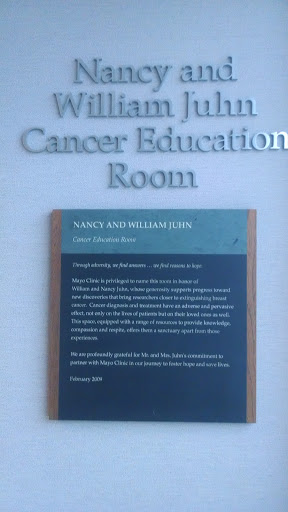 Nancy and William Juhn Cancer Education Plaque