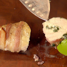 Bacon Wrapped Blue Cheese Stuffed Chicken, Green Beans and Smashed Potatoes with Green Onions