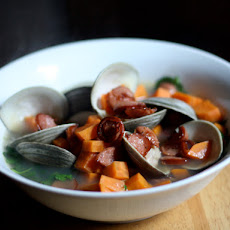 Dinner Tonight: Clams with Sweet Potato Smoked Sausage and Watercress