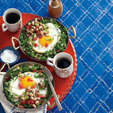 Shirred eggs with Black-Eyed Pea Salsa and Collard Greens