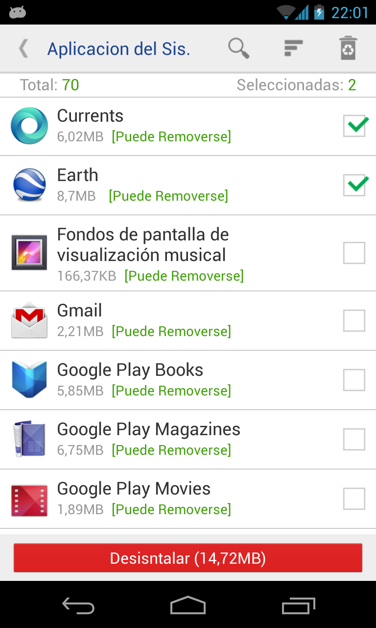 Android application system app remover pro screenshort