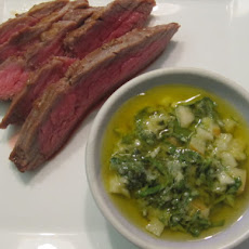 Grilled Flank Steak with Asian Green Sauce (Shiso, Miso, Daikon & Pear)