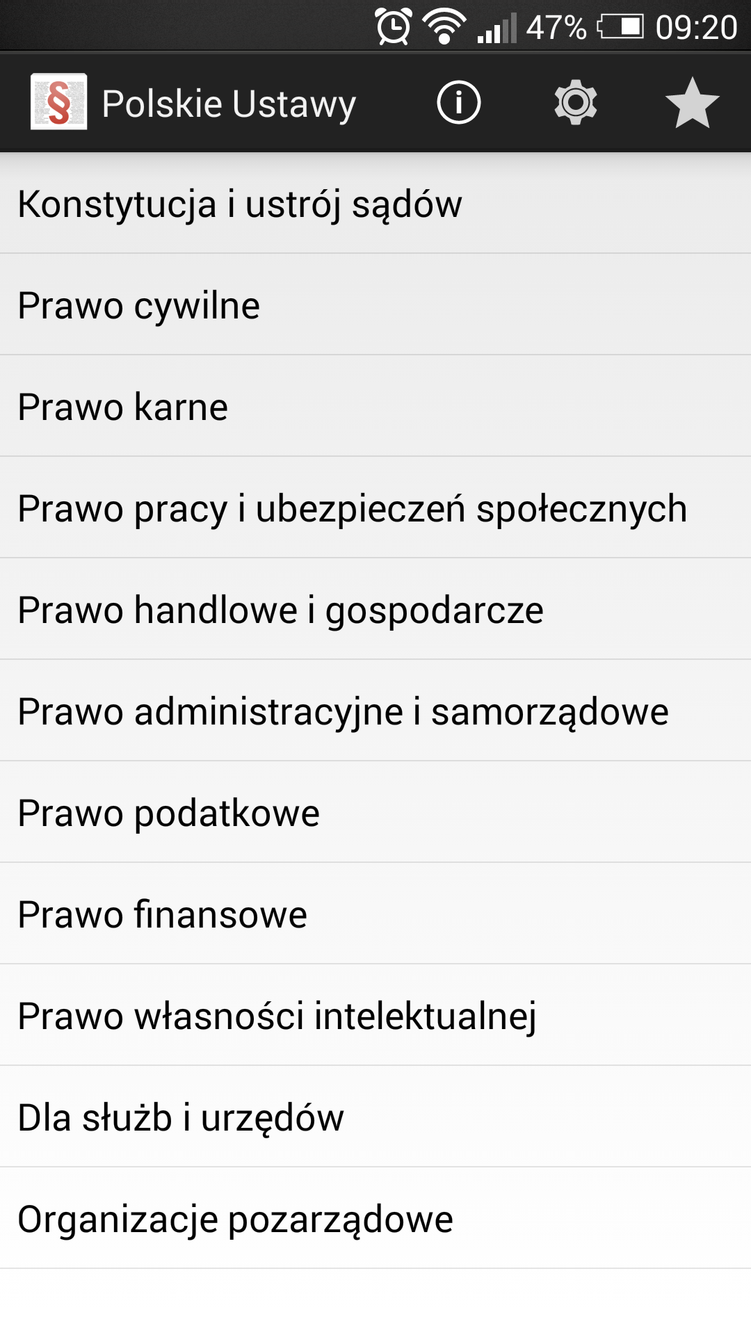 Android application Polskie Ustawy (Kodeksy) screenshort