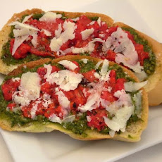 Pesto, Roasted Red Pepper and Parmesan Bruschetta
