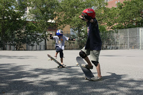 Carson and Robbie learn some new skateboard tricks at John Jay Park