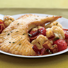 Crispy Skate with Cauliflower, Bacon, Capers, and Croutons