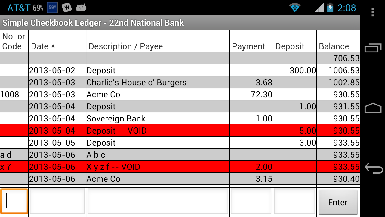 Android application Simple Checkbook Ledger screenshort