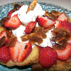 French Toast With Caramelized Pecans, Strawberries and Cream