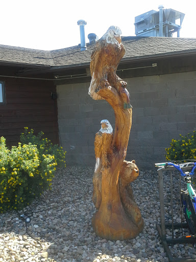 Two Eagles and Bear Wood Carving