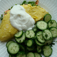 Omelet with ramps, smoked salmon, and goat milk yogurt